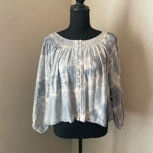 BNWT Lucky Brand Embroidered Tie-Dye Peasant Blouse